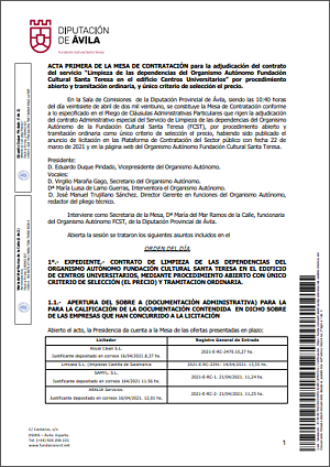 Acta de la 1ª Mesa de contratación