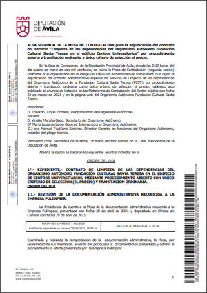 Acta de la de la 2ª mesa de contratación