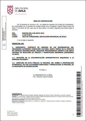 Convocatoria de la 2ª mesa de contratación