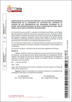 Mesa de contratación del 27 de abril de 2021